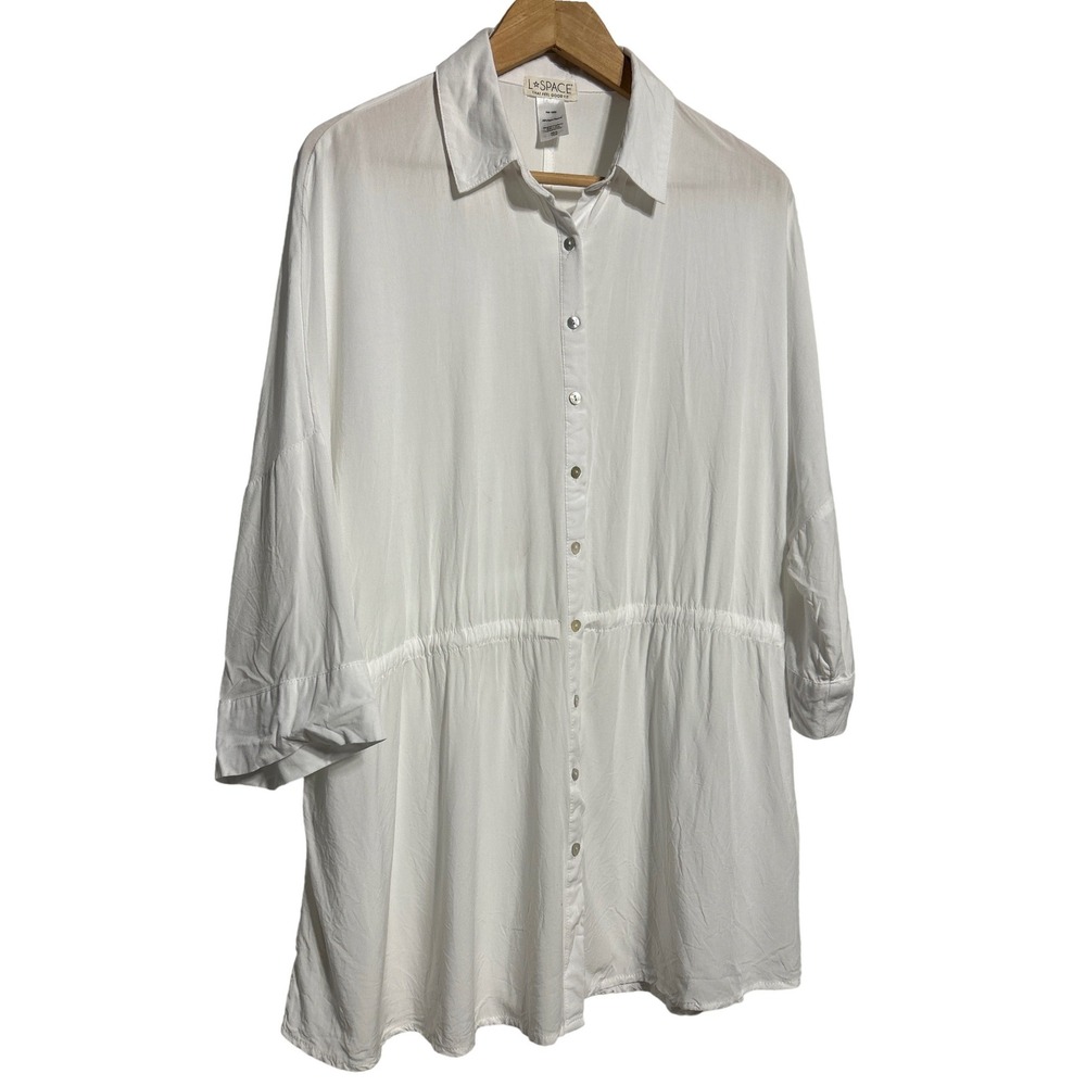 LSPACE Pacifica Drawstring Waist Shirt Dress White Size XS/S Retail: $88‎ EUC